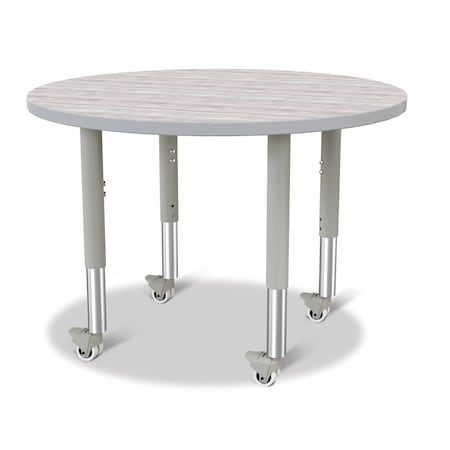 Jonti-Craft Berries Round Activity Table, 36 in. Diameter, Mobile, Driftwood Gray/Gray/Gray 6488JCM450
